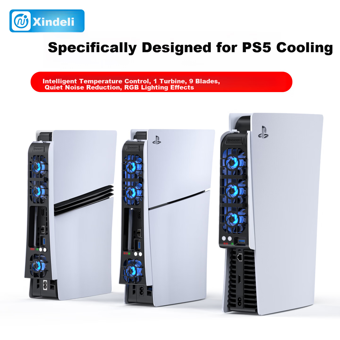 NEWDERY PS5 Slim Охлаждающий вентилятор для игровой консоли Sony PS5 Pro Универсальное совместимое охлаждение для