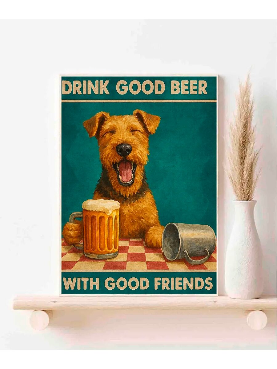 Собака породы Эрдельтерьер, Drink Good Beer, Плакат 30x42см