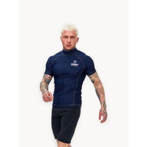 Футболка из лайкры мужская с коротким рукавом для водного спорта пляжа и подводного плавания SARGAN агидель синий размер 3XL