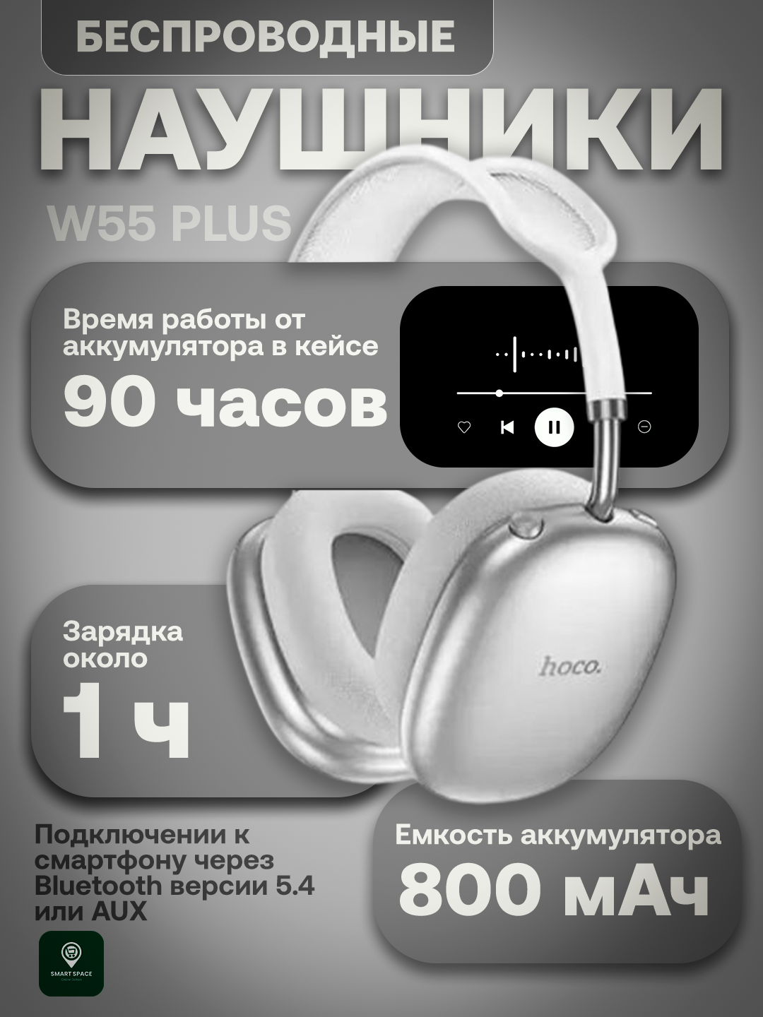Наушники беспроводные HOCO W55 Plus ANC, Bluetooth TWS, с микрофоном и зарядным кейсом