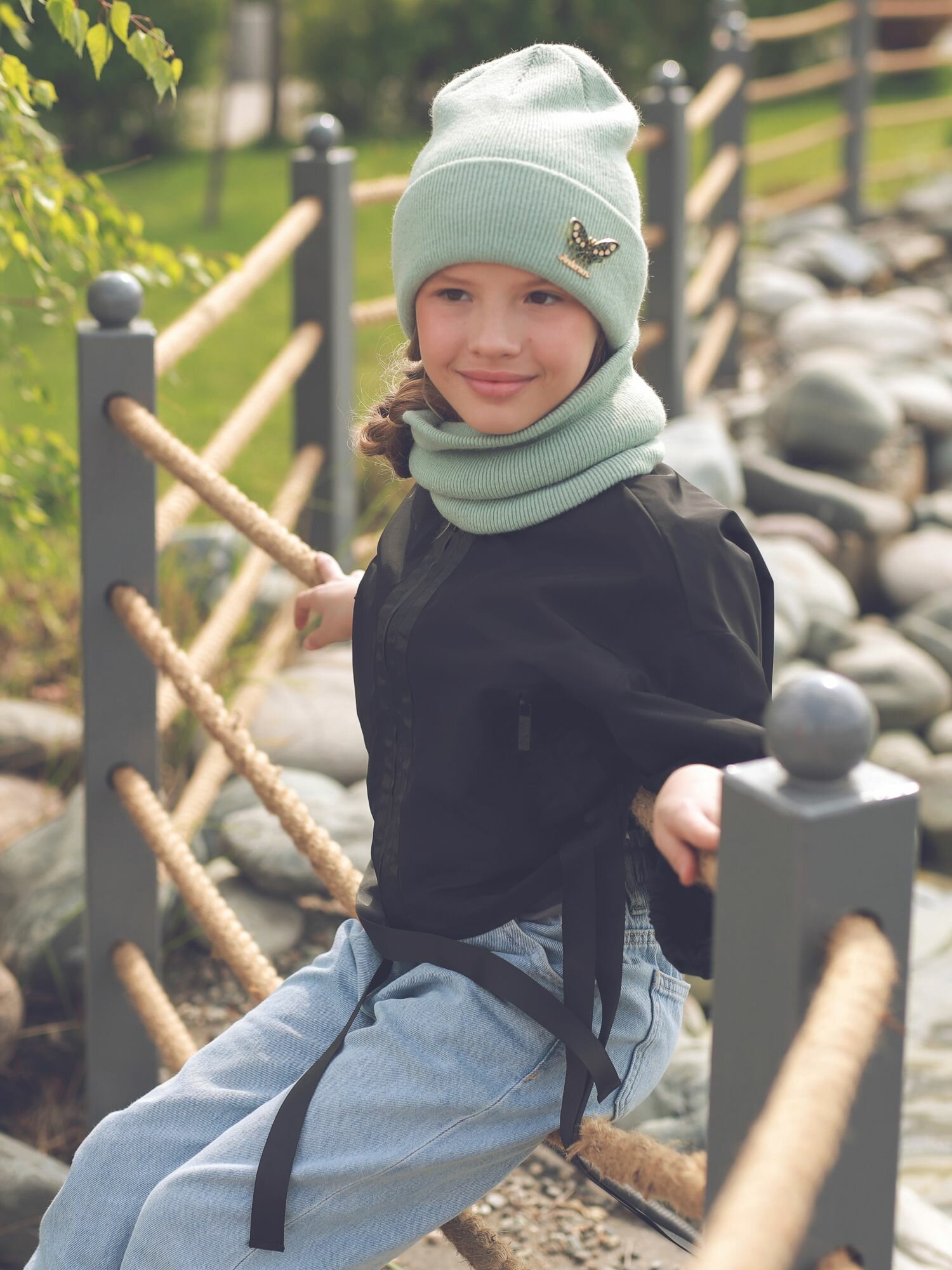 Шапка-бини Андерсен Весна-лето 2024 для девочек, размер 52-54, мятный — фото 1