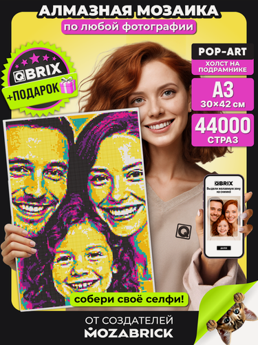 Изображение товара QBRIX Алмазная мозаика по фото на подрамнике 30х40 POP-ART (А3, квадратные стразы, подарок для девушки)