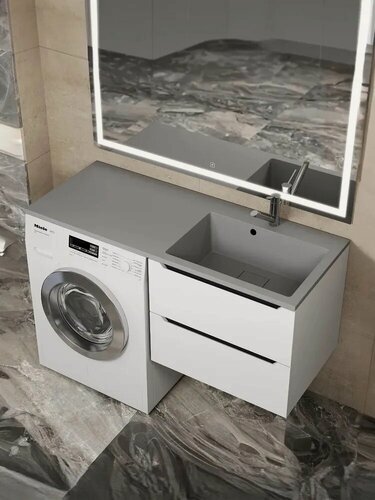 Изображение товара Раковина над стиральной машиной Uperwood Cosmos Quartz 120 см, правая, крыло слева, серый шелк