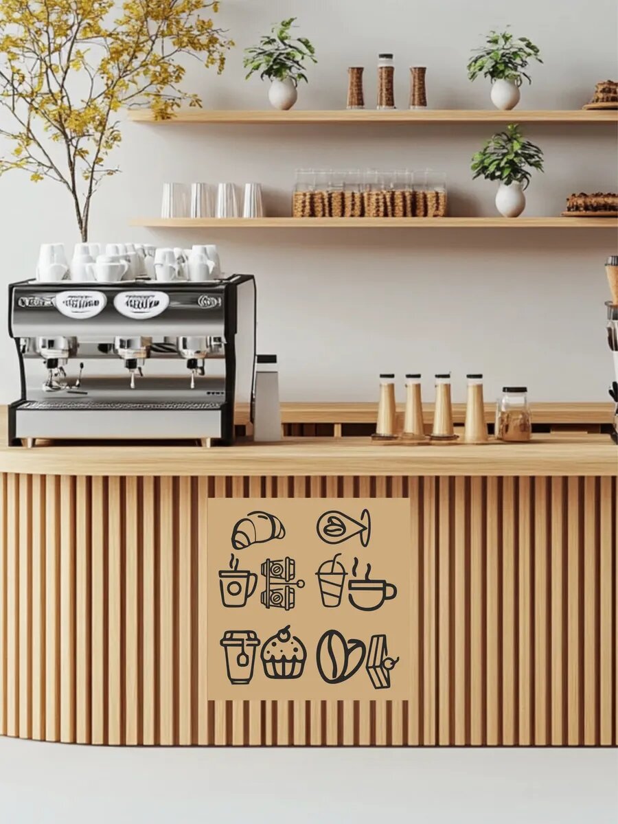 Наклейка интерьерная на стекло кофе и сладости — фото 1
