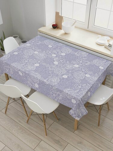 Изображение товара Прямоугольная водоотталкивающая тканевая скатерть на стол JoyArty с рисунком "Цветочные контуры" 145 на 180 см