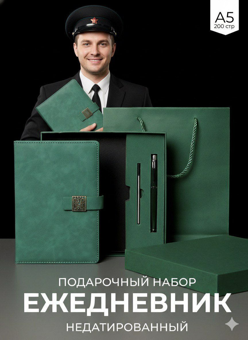 Подарочный набор ежедневник с ручкой недатированный А5 зеленый