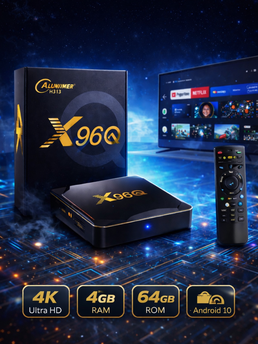 Смарт ТВ-приставка X96Q, Android 10, RAM 4GB, ROM 64GB, 4K UHD, Wi-F — фото 1