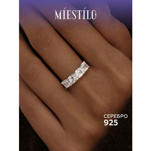 фото Кольцо дорожка miestilo, серебро, 925 проба, родирование, фианит, размер 18, ширина 2.5 мм, серебристый, белый