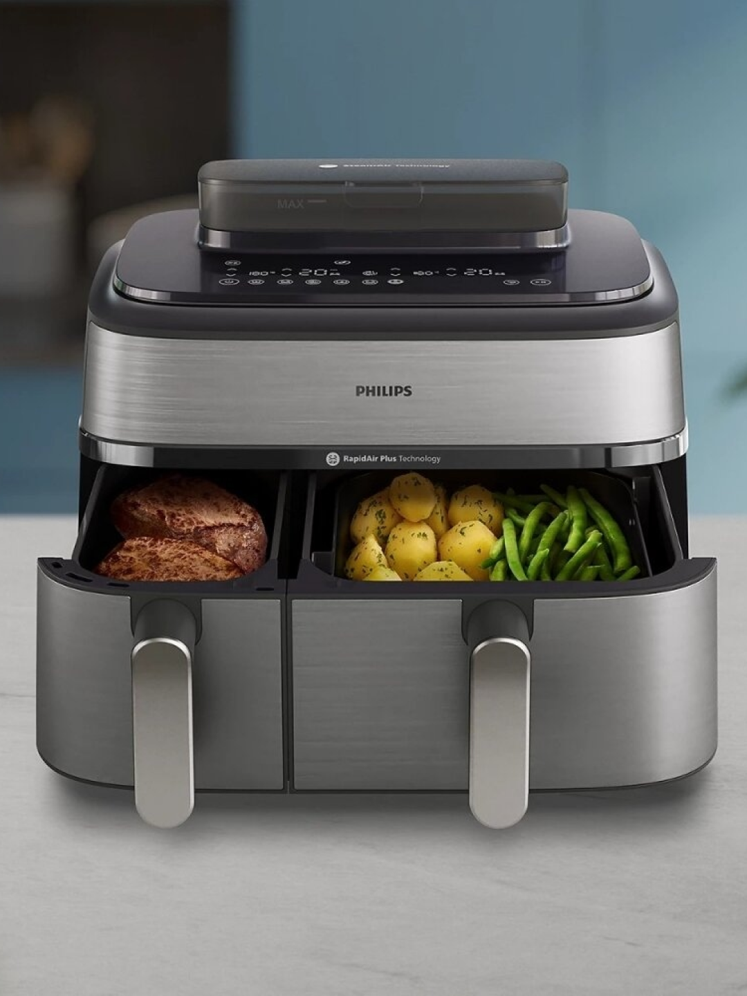 Аэрогриль Philips NA555, пар, двойная корзина, антипригарное покрытие