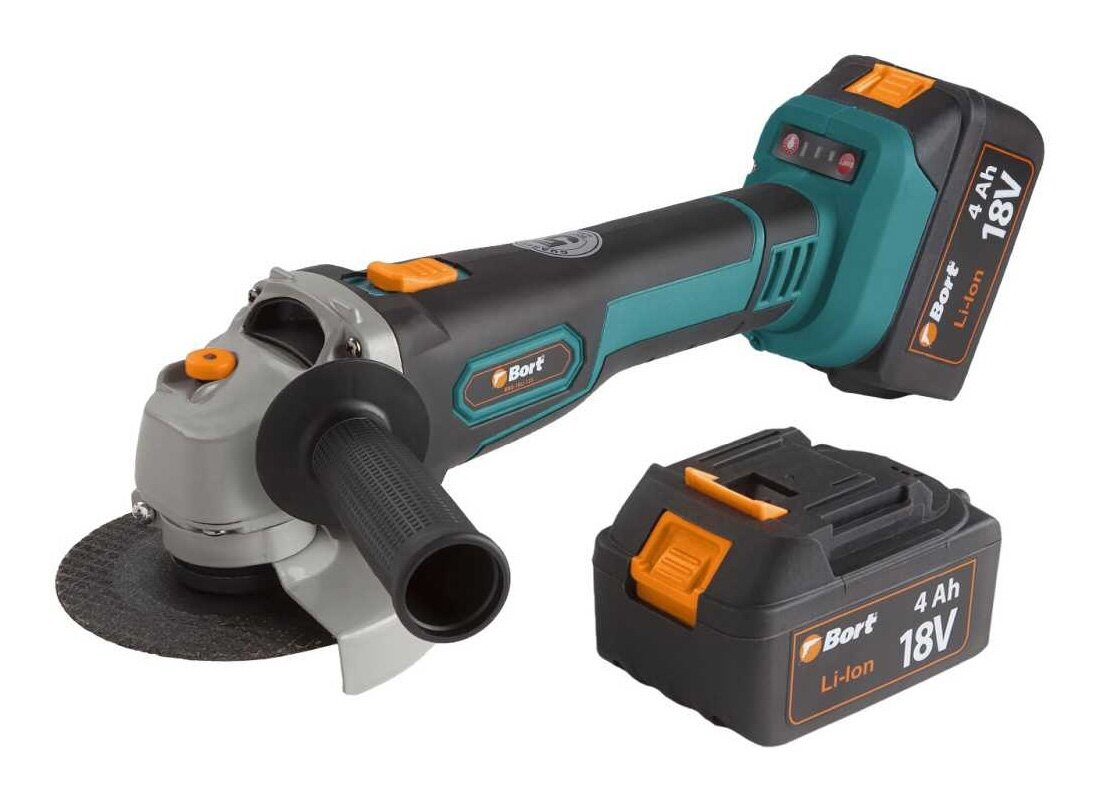 Угловая шлифовальная машина аккумуляторная Bort BWS-18Li-125 Диам. диска 125 мм; Аккумулятор 4 А. ч; Скорость холостого хода 4 000 - 9 000 об/мин;