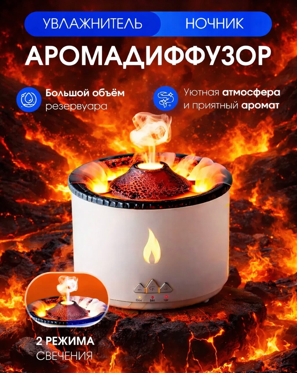 Аромадиффузор Ancloth "Вулкан", увлажнитель вулкан, ультразвуковой, настольный