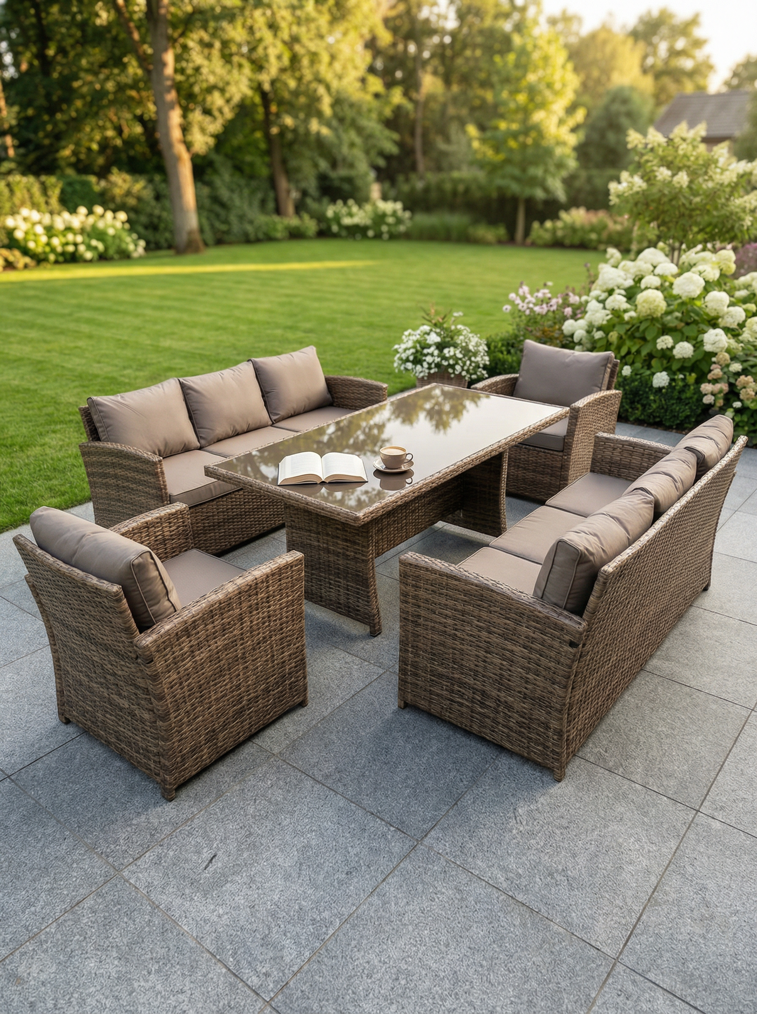 Садовая мебель Full Comfort - VENEZIA-DUO из искусственного ротанга коричневый (стол, 2 трехместных дивана, 2 кресла) — фото 1