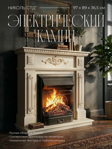 Изображение товара Электрокамин RealFlame Николь WT МДФ с очагом Маджестик, звук потрескивания дров, обогрев, имитация пламени
