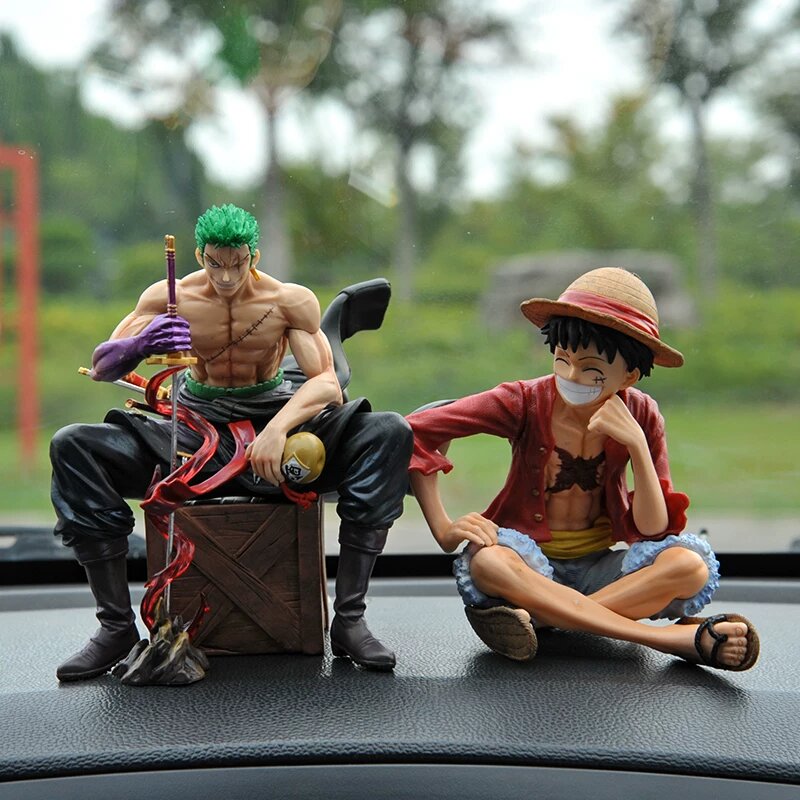 Набор фигурок аниме One Piece для автомобильной панели: Сидящий Зоро и улыбающийся Луффи, декоративный элемент салона
