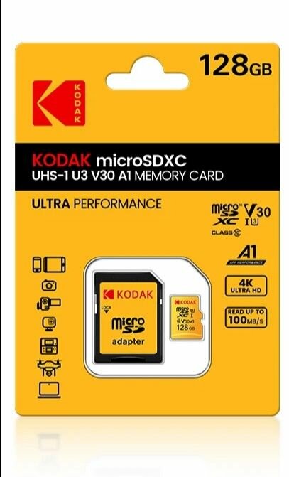 EKMSDM128GXCU3KWAY Карта памяти 128 ГБ MicroSDXC UHS-I U3/V30/A1 yellow card с адаптером
