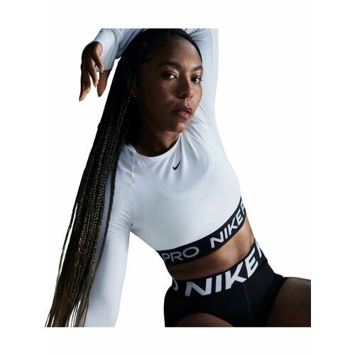фото Лонгслив спортивный nike pro dri-fit cropped long-sleeve top, размер 2xl, , белый