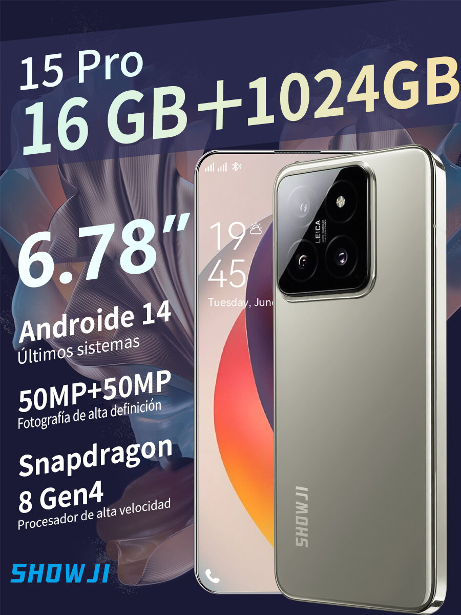 Смартфон 15 Pro, 6,78", Android 14, 16GB/1TB, камера 50 МП, серый（ Выбор для студентов）