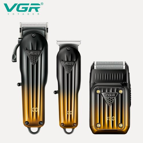 Изображение товара Набор для стрижки VGR Combo Kit V-644, для волос и бороды, нержавеющая сталь, 8 насадок, черный