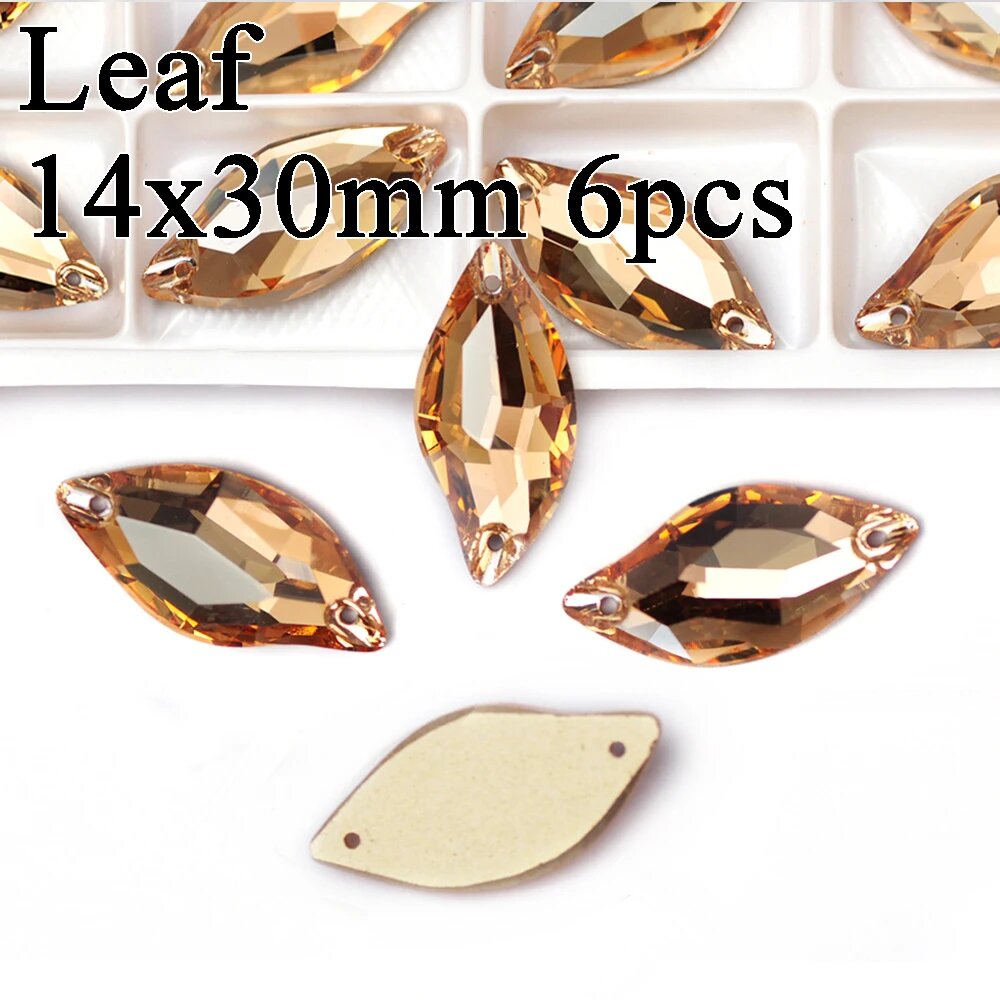 Хрустальные стразы Pubrilex Золотая тень Leaf 14x30mm 6pcs