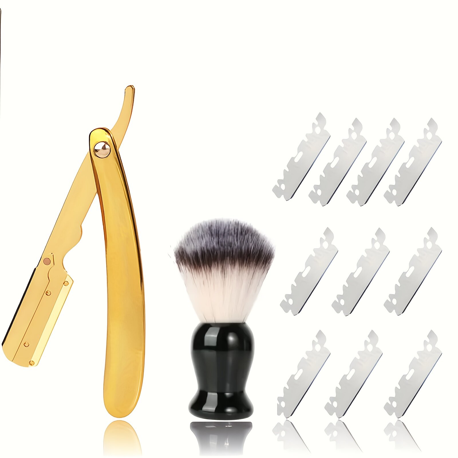 Набор для бритья для мужчин с бритвой, щеткой и лезвиями для точного бритья, стрижки бороды и бровей, желтый цвет