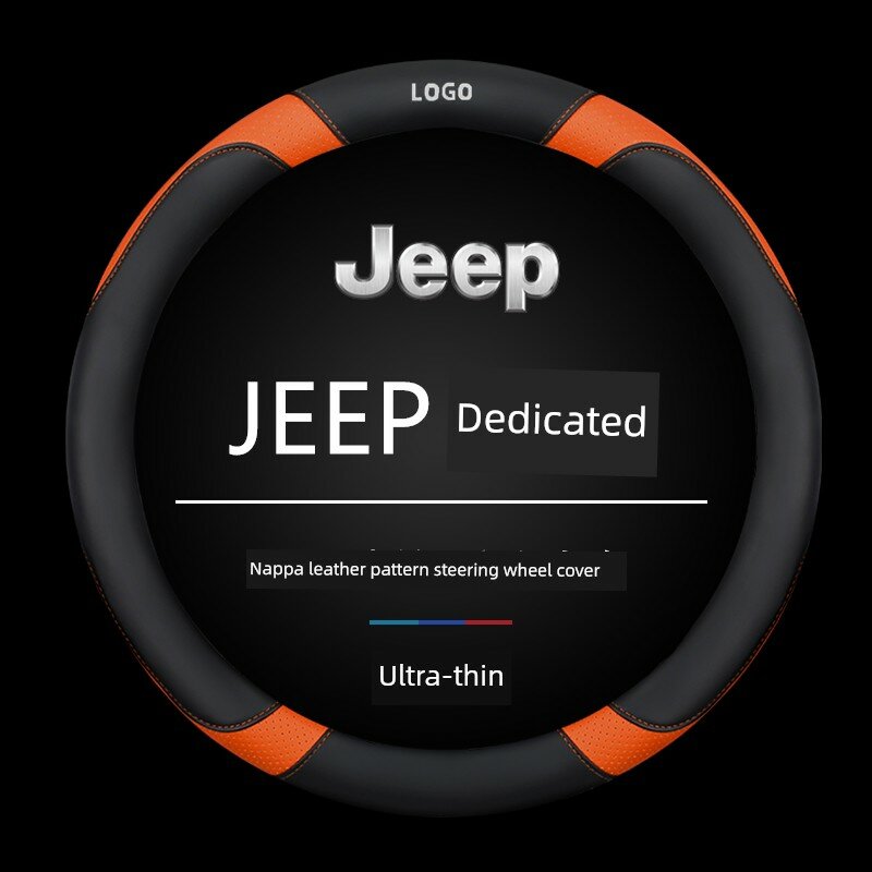 Кожаный чехол на рулевое колесо для Jeep, круглая форма, черный и оранжевый, с логотипом JEEP