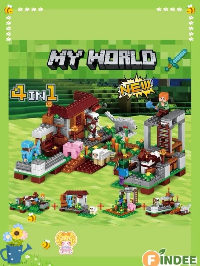 Конструктор My World 4 в 1, набор из 4 моделей с фигурками, пластик, унисекс, от 6 лет