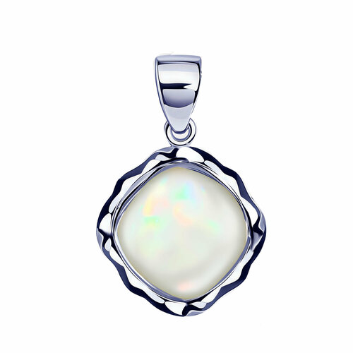 фото Подвеска diamant online, серебро, 925 проба, родирование, перламутр, размер 1.6 см., белый