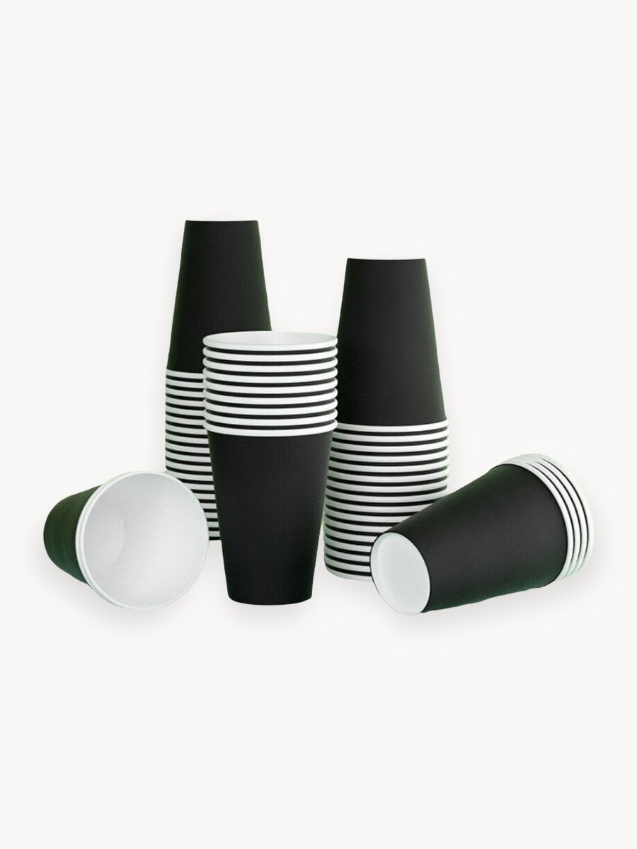 Стаканы одноразовые бумажные 180 мл, для кофе и чая, 50 шт, черный