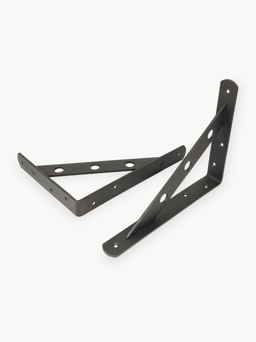 Кронштейн для полки, усиленный, стальной, 200х150х25мм, черный, 2шт.