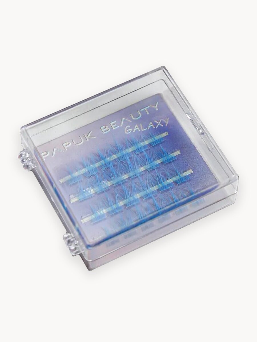 Накладные ресницы пучки Papuk Beauty цветные GALAXY blue, длина 10-13