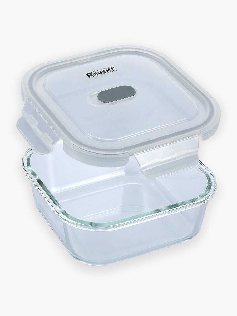 Контейнер для еды Regent inox стеклянный с крышкой для хранения продуктов, ланч бокс 1,2 л, квадратный