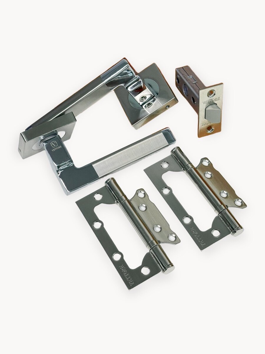 Ручка дверная межкомнатная с защелкой петли Сатин Комплект на раздельном основании