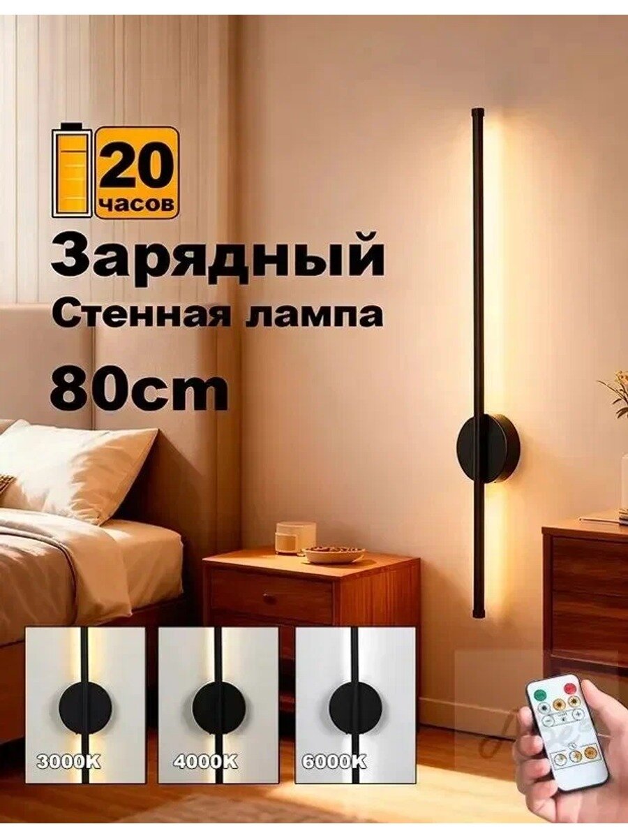 Настенный светильник черный 5 Вт, без цоколя, магнитное крепление, IP44