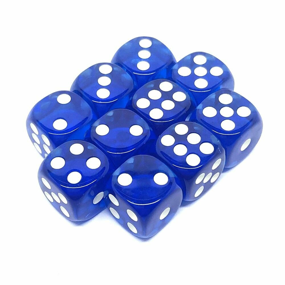 Кубики игральные д6 12мм 10шт. Синие прозрачные
