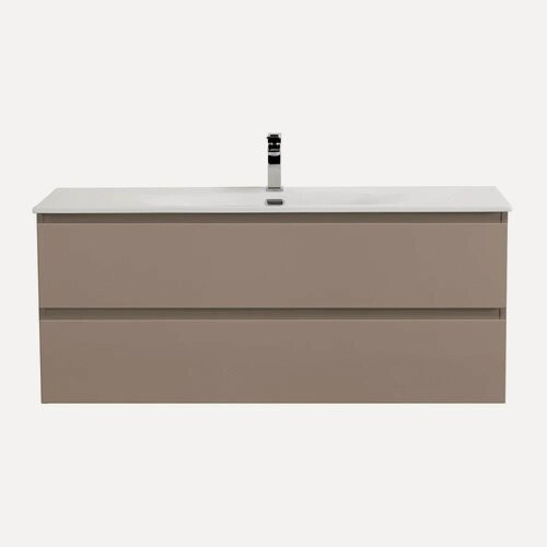 Изображение товара Тумба с раковиной BelBagno Kraft 120 подвесная, 121 см, бежевая, матовая, из МДФ, с ящиками, раковина для ванной, фаянсовая, прямоугольная, встроенный слив-перелив