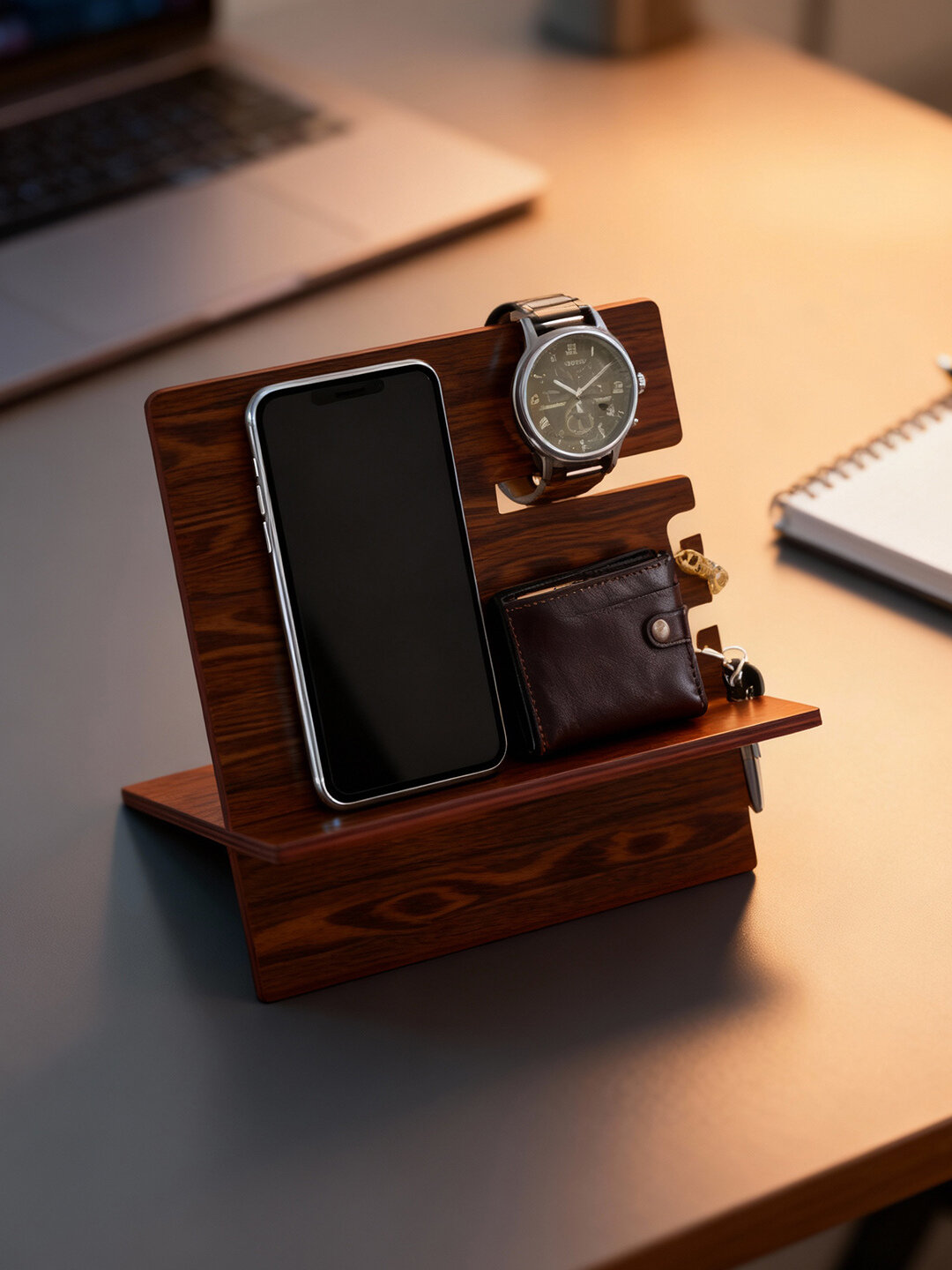 Органайзер для телефона и аксессуаров, деревянная подставка на стол — стильный подарок
