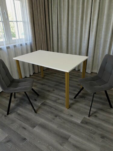 Изображение товара Дизайнерский стол обеденный/ цвет Белый, 130*80 см. Ножки золото.