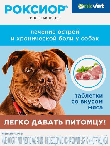 Изображение товара Роксиор обезболивающее для собак весом более 20 кг, 10 таб (робенакоксиб 40 мг/таб)