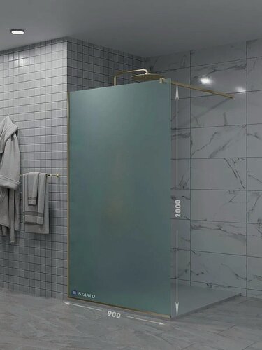 Изображение товара Душевая одиночная перегородка staklo 90x200 из обычного матового стекла бронза фурнитура