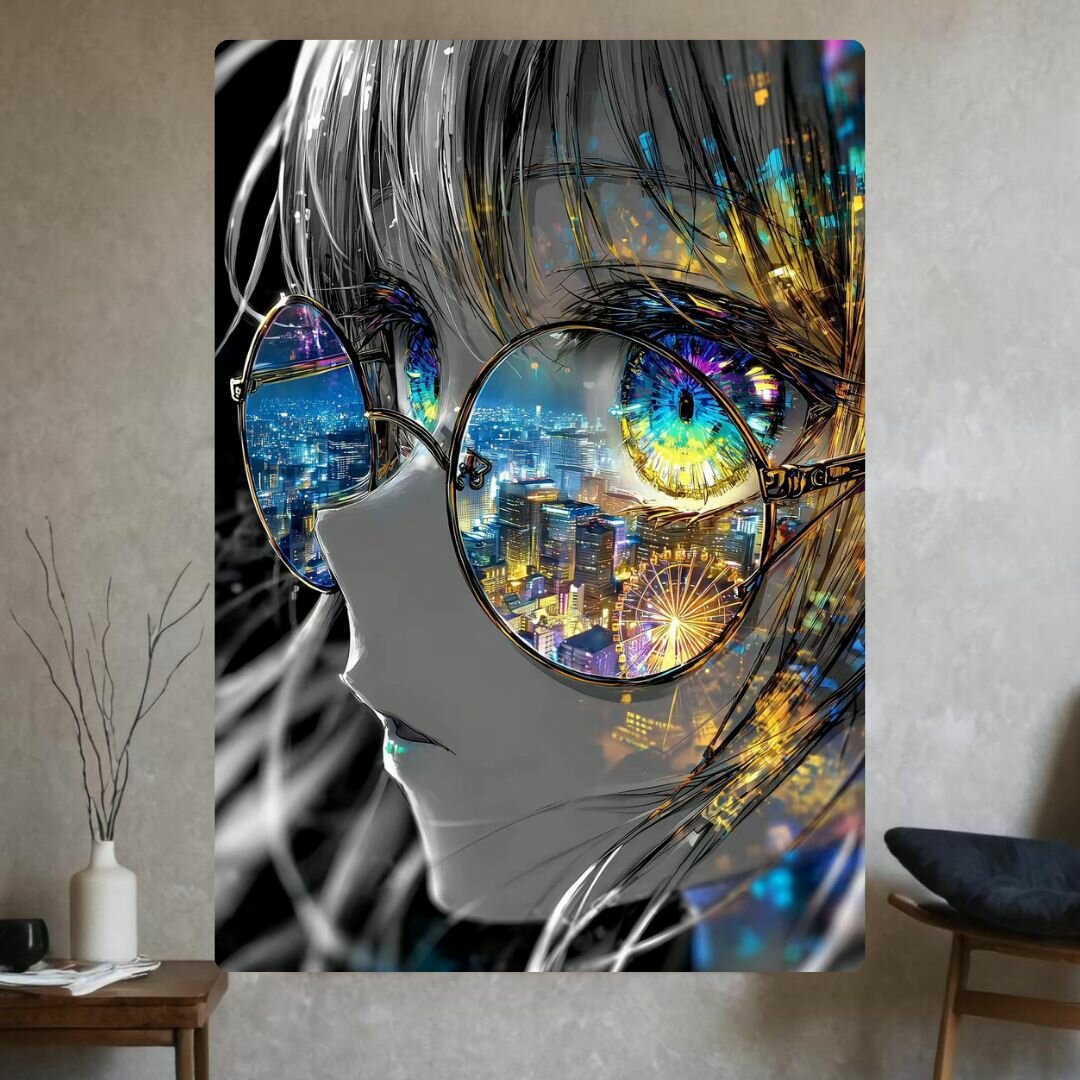 Картина на металле аниме девушка,20*30см