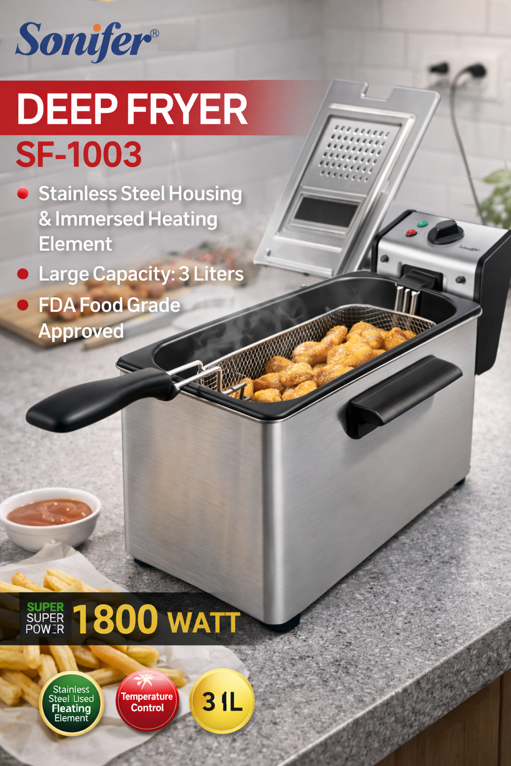 Фритюрница Sonifer SF-1003, электрическая, профессиональная, Deep Fryer