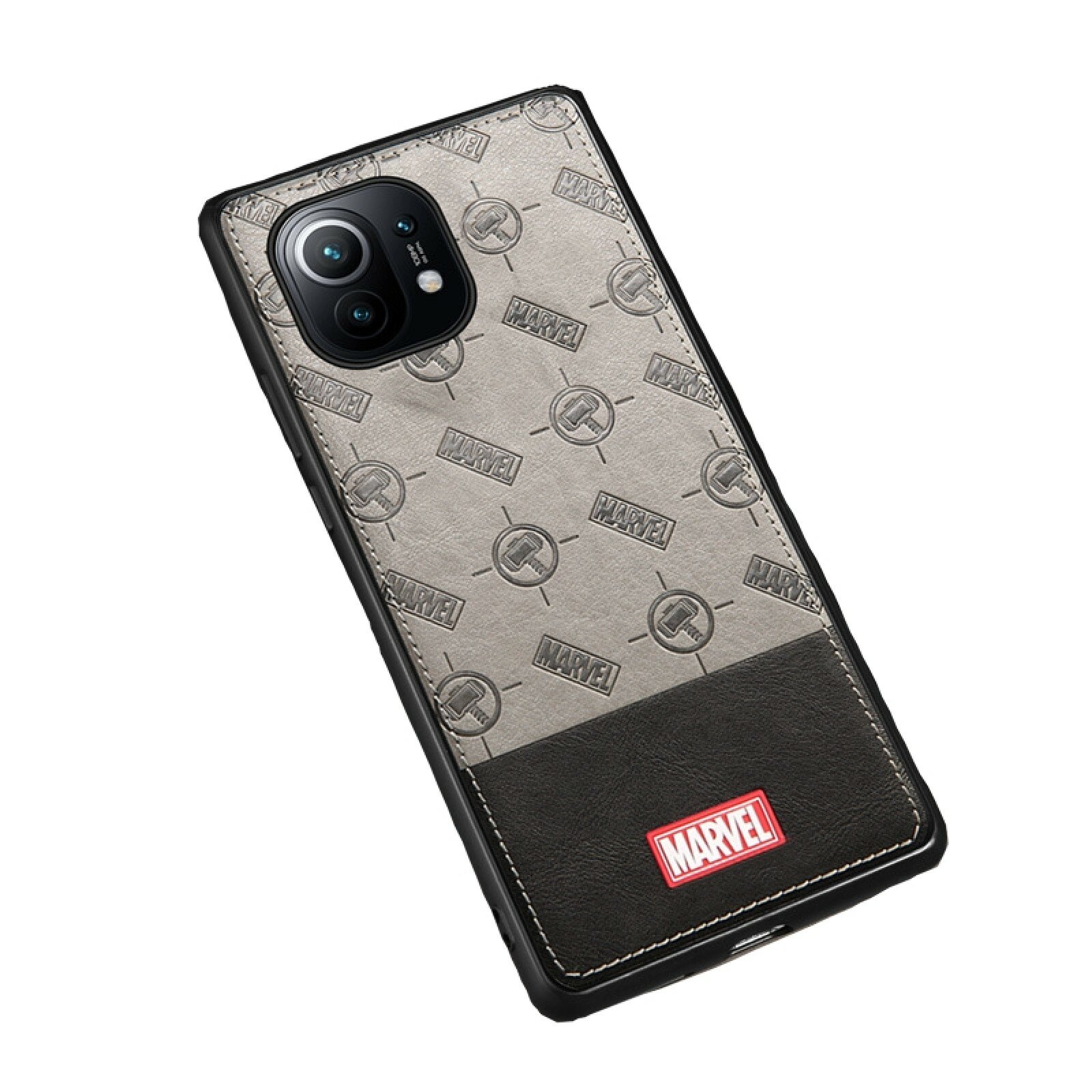Чехол-бампер MyPads для Xiaomi Mi 11 из пластика с серой импортной кожей Marvel Avengers