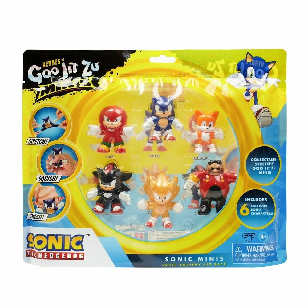 Гуджитсу Мини игровой набор 6 тянущихся фигурок Соник игрушка тянучка GooJitZu