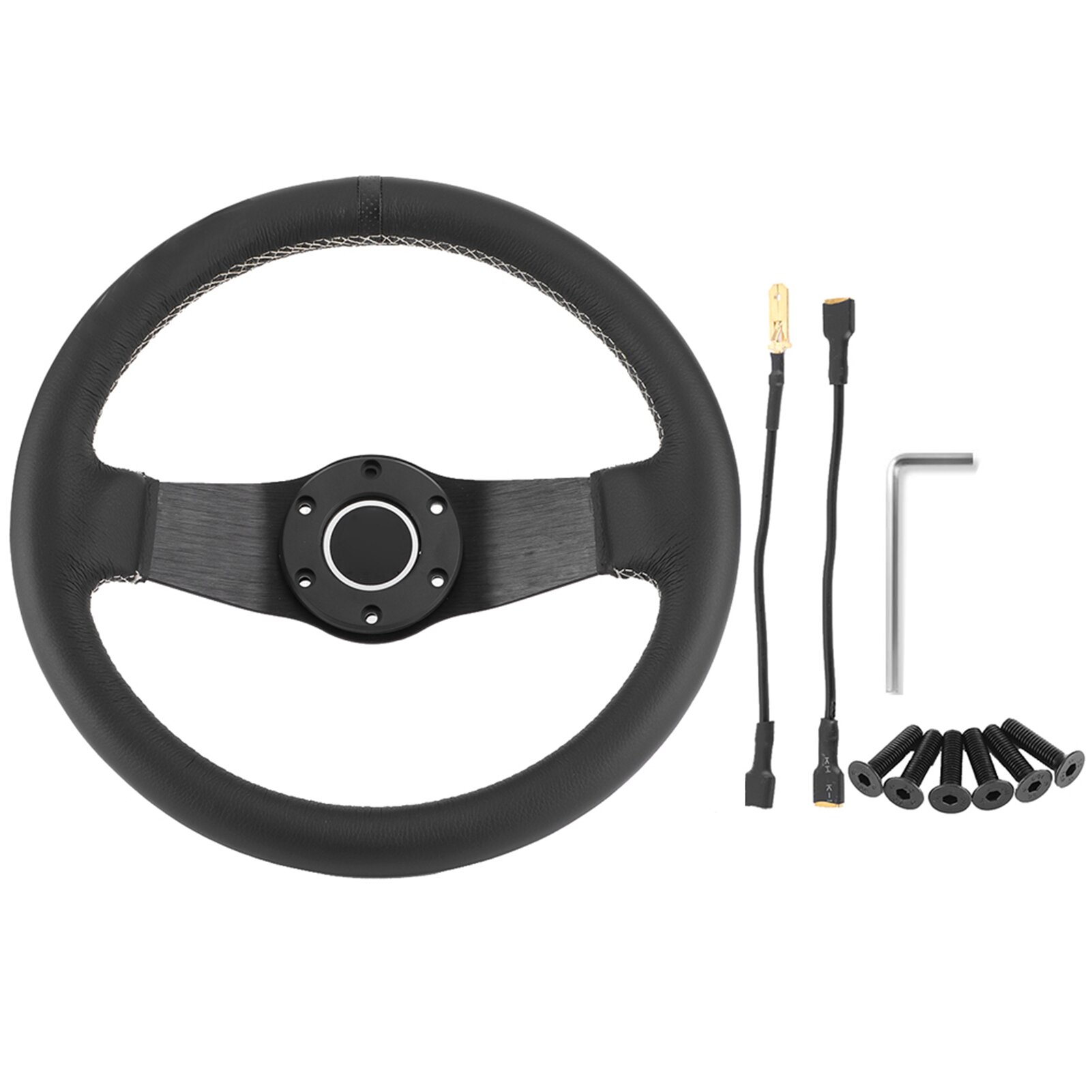 320 мм/13 дюймов для рулевого колеса Sparco Style 6-Bolt Half Dish Black Leather Racing Steering Wheel с звуковым сигналом.