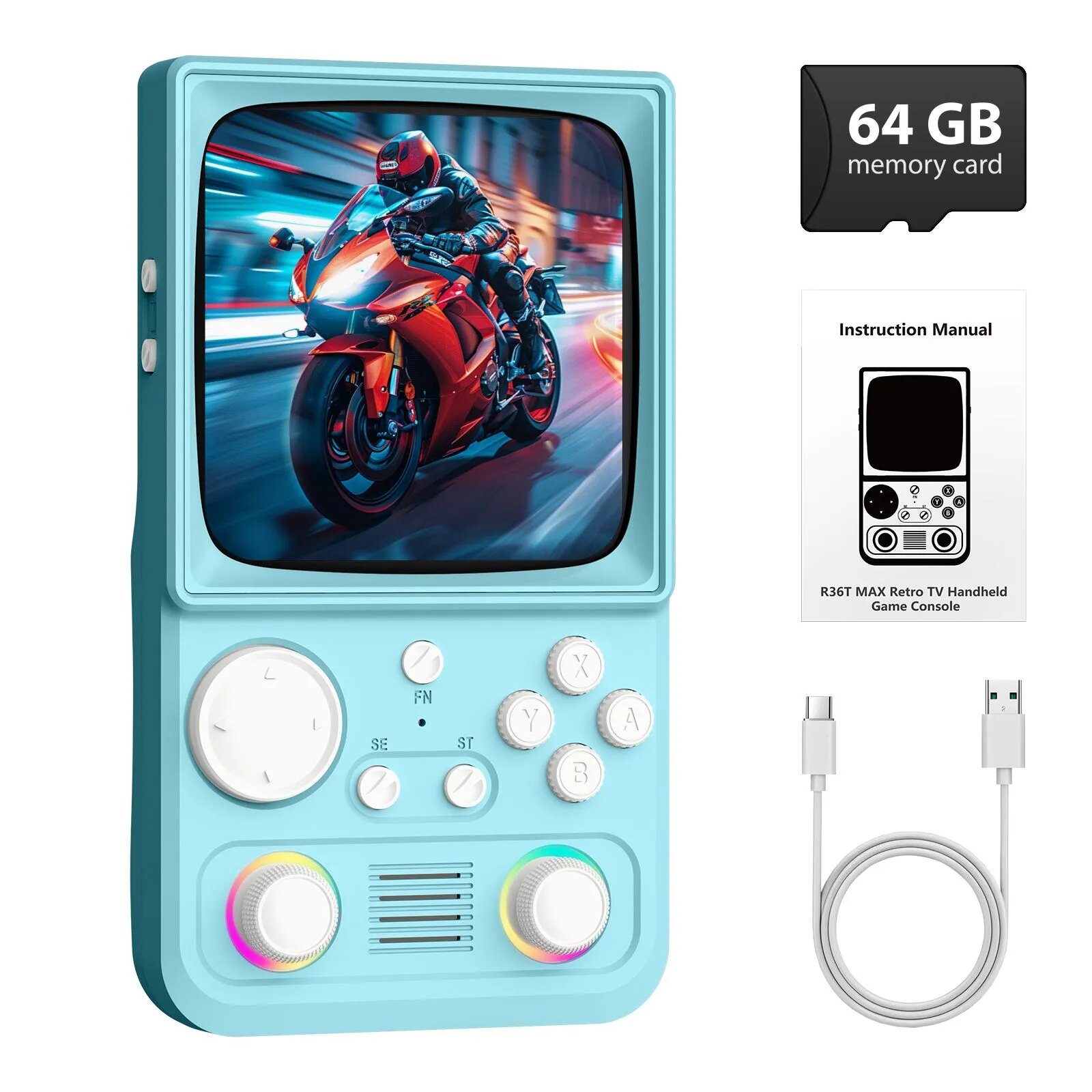 AISLPC R36T Max реtro портативная игровая консоль 64G поддерживает WiFi мультиплеер, с 25 эмуляторов 21000+ игр, синий