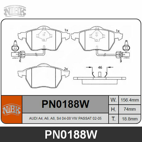 Колодки тормозные передние NIBK PN0188W