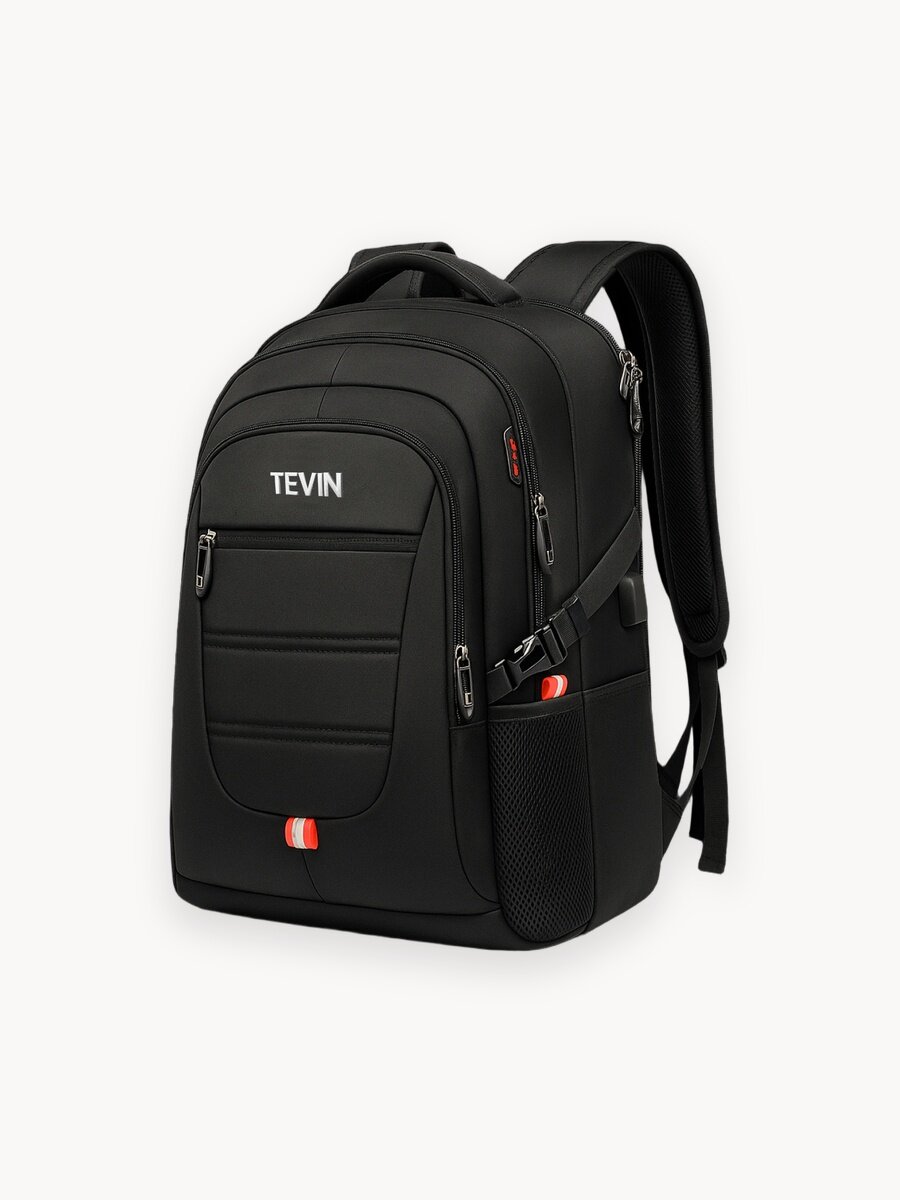 Рюкзак мужской, женский черный для ноутбука городской, повседневный на молнии, стильный и модный TEVIN