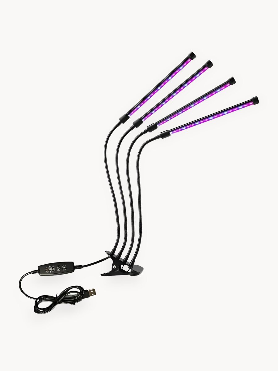 Светодиодная фитолампа на прищепке 4х10 Вт, полный спектр / ультрафиолет