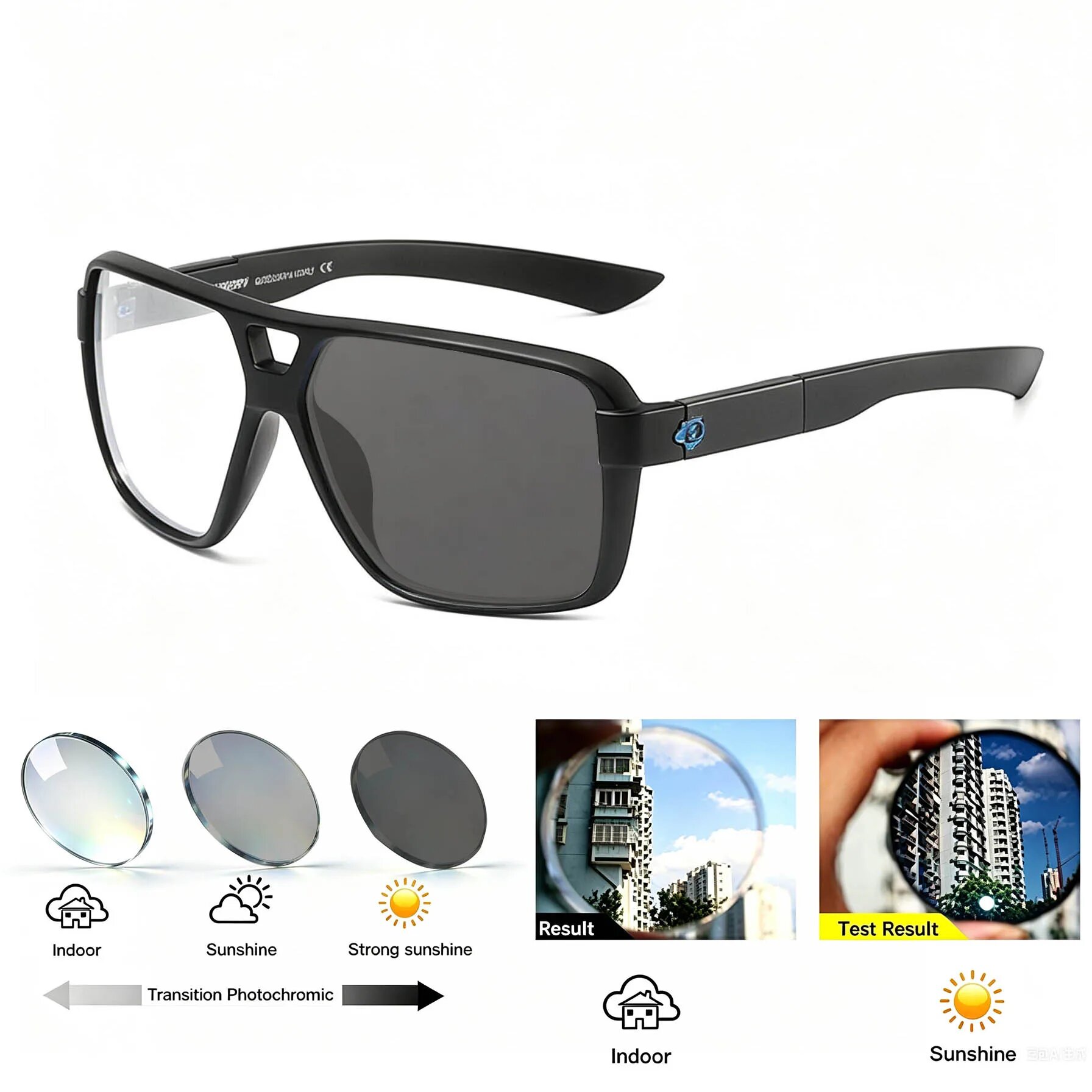 Фотохромные очки FELRES для чтения +1.5 Matte Black, +175, Черный