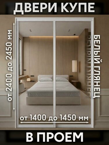 Изображение товара Раздвижные двери купе для гардеробной и шкафов купе с зеркалом в проем 2450х1450мм. Комплект 2шт.